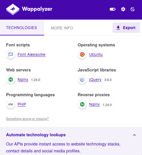 Wappalyzer fingerprint