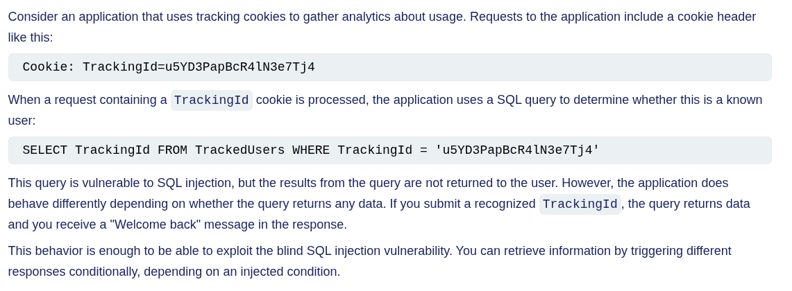 Blind SQLi conditional response example