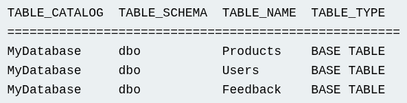 information_schema.tables output